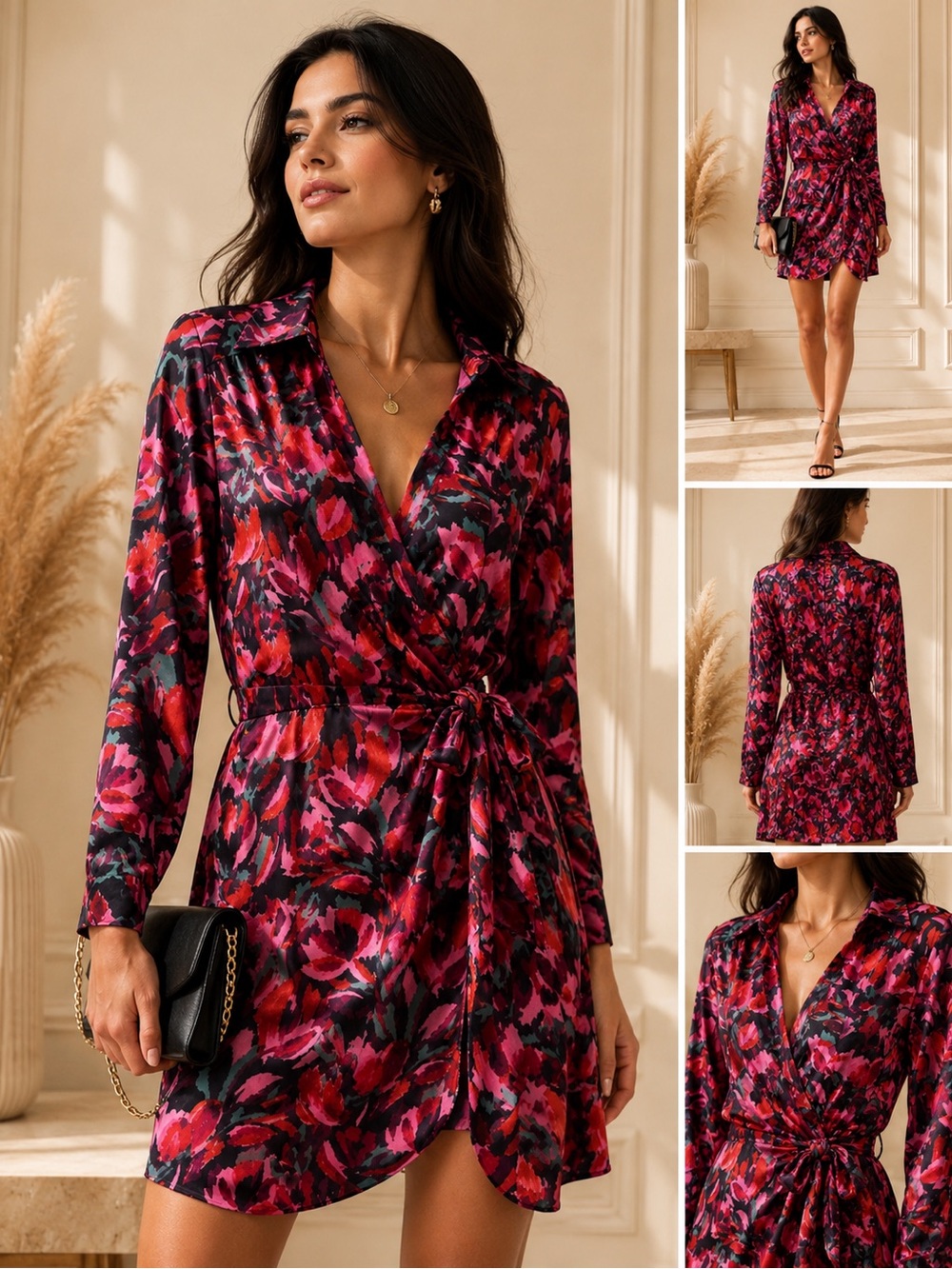 MILLY Pink and Red Floral Women Spring/ Summer dress satin-silk-Like new!